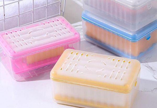 Two-in-One Soap Dish & Sponge Holder with Bubble Forming Rollers - Four Colours Available