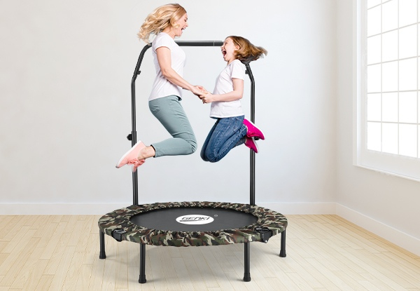 Genki Mini Foldable Fitness Trampoline with Adjustable Handrail - Two Sizes Available