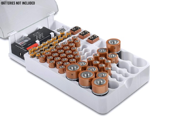 Battery Organiser Storage Case with Battery Tester - Option for Two-Pack or Four-Pack