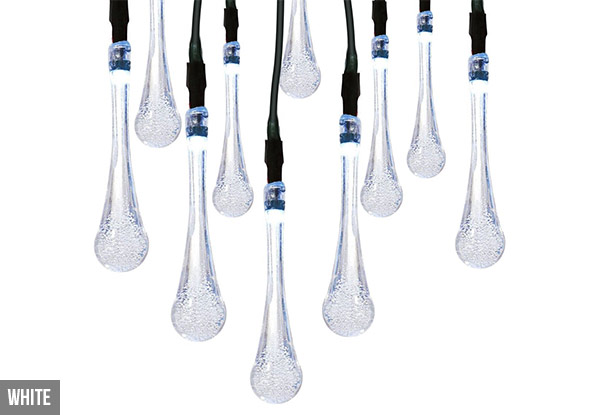 Solar-Powered 30 LED Water Drop String Lights - Four Colours Available