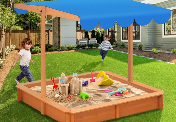 Kidbot Wooden Sandpit Box with Canopy