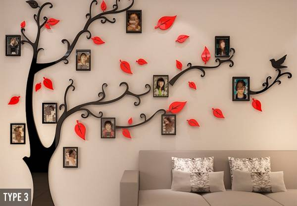 3D Acrylic Family Tree Photo Frame Wall Sticker - Six Types & Three Sizes Available