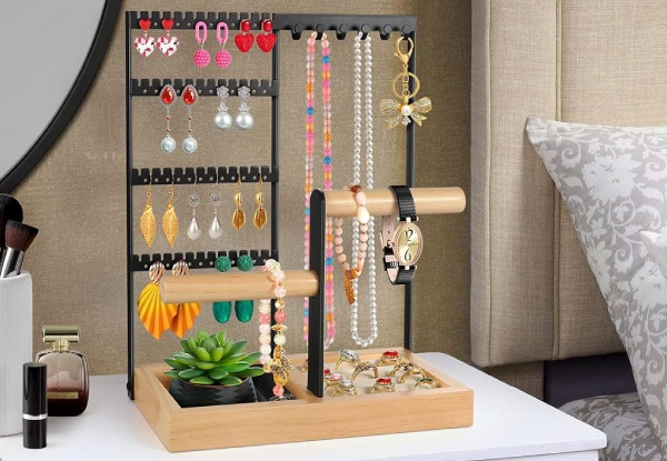 Jewellery Organiser Stand with Ring & Bracelet Holder - Two Colours Available