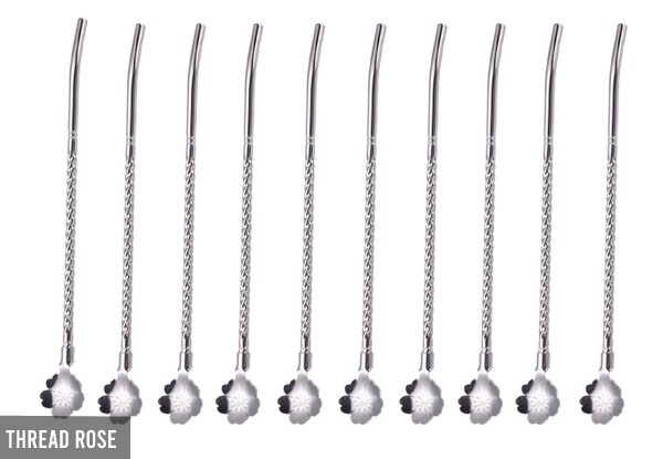 10-Pack Stainless Steel Drinking Straw Spoons - Four Styles Available & Option for 20-Pack