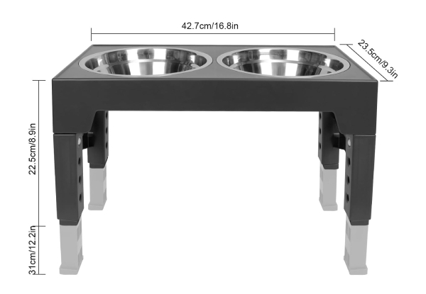 Height Adjustable Elevated Dog Feeder Table incl. Two Dog Bowls