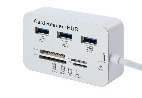 Portable Three-Port USB 3.0 Type C Card Reader