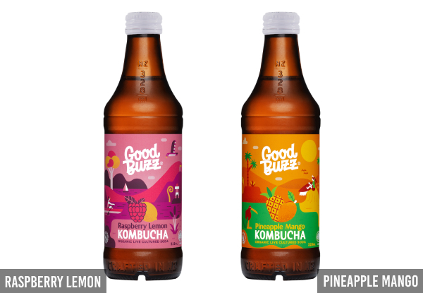 12-Pack of 100% Organic Good Buzz Kombucha - Eight Flavours Available & Option for Mixed Pack or 24-Can Pack