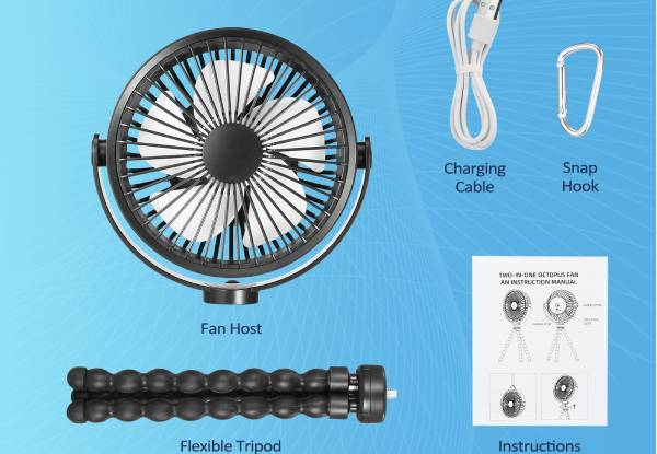 Rechargeable & Rotatable Four-Speed Stroller Fan - Two Colours Available