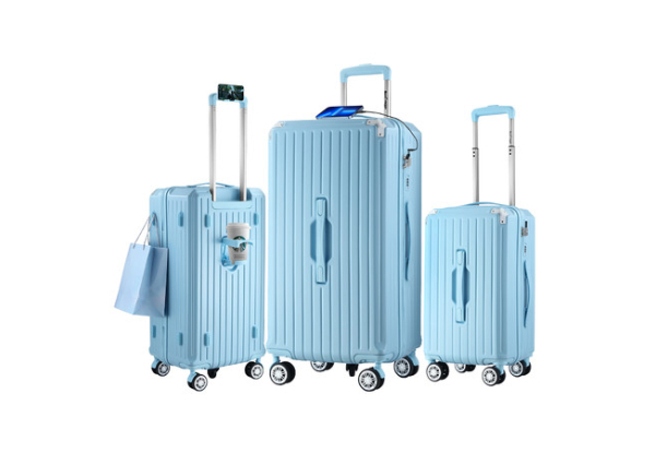 Three-Piece Luggage Set with USB Charging Ports, Phone Holder & Cup Holder