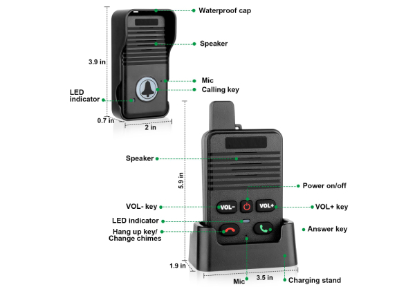 Wireless 1000ft Range Two-Way Doorbell