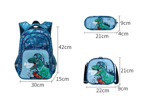 Three-Piece Reflective Stripe School Backpack with Lunch Box & Pencil Case - Four Styles Available