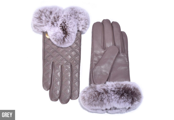 Auzland Women's 'Carrie' Leather Fur Trim UGG Gloves - Two Colours Available