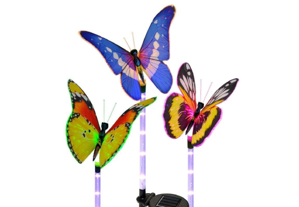 Three-Piece Butterfly Colour Changing Solar Landscape Lights