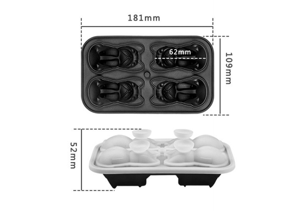 Four-Cavity French Bulldog Ice Cube Mould - Option for Two-Pack