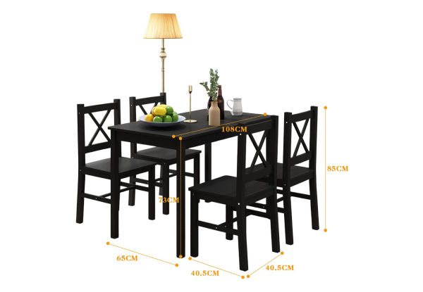 Solid Pine Wood Dining Table & Four Chairs Set - Two Colours Available