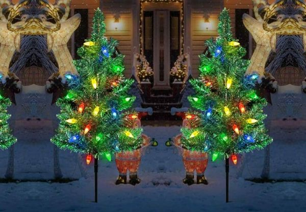 Four-in-One Solar Christmas Tree Garden Stake Light - Option for Two-Pack