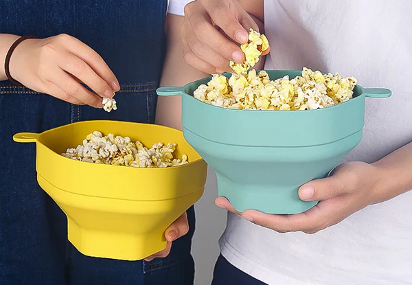 Collapsible Silicone Microwave Popcorn Popper Bowl with Lid - Available in Four Colours & Option for Two-Pack
