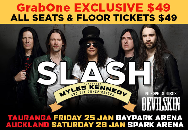 $49 for All Remaining Tickets to see SLASH Plus Devilskin at Baypark Arena, Tauranga, Friday 25th January 2019 (Booking & Service Fees Apply)