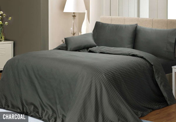 Six-Piece 1000TC Cotton Rich Pin Stripe Quilt Cover Set - Available in Five Colours & Two Sizes