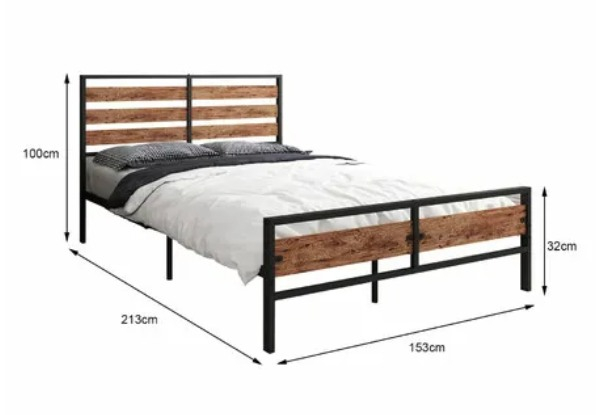 Metal Queen Size Bed Frame with Wooden Headboard - Three Styles Available