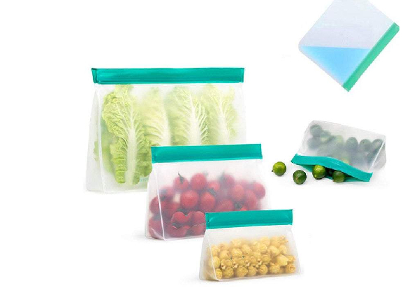 Three-Piece Reusable Ziplock Storage Bags - Available in Three Sizes