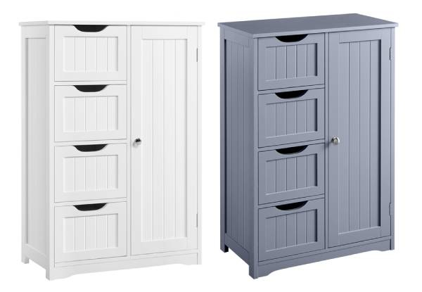 Four-Drawer Wooden Bathroom Cabinet & Cupboard Storage Unit - Two Colours Available