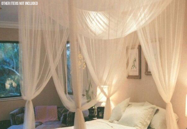 Four-Corner Post Bed Canopy Mosquito Net - Two Colours Available & Option for Two