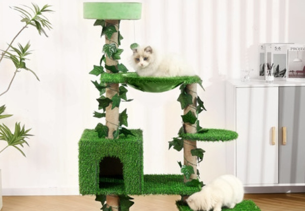 Petscene 140cm Multi-Level Cat Tree Tower with Artificial Grass