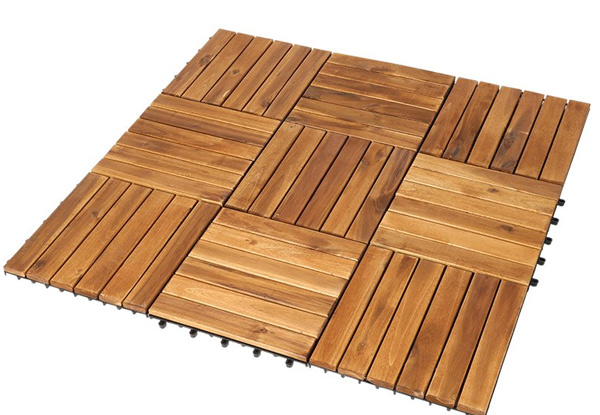 Nine-Pack of Wooden Deck Floor Tiles