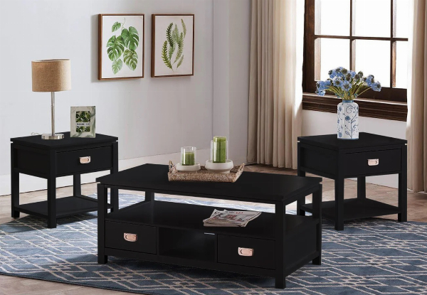 Three-Piece Solid Wood Top Living Room Table Set - Available in Two Colours