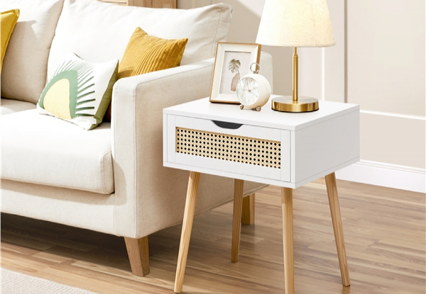 Two-Piece Rattan Veneered Bedside Table - Two Colours Available