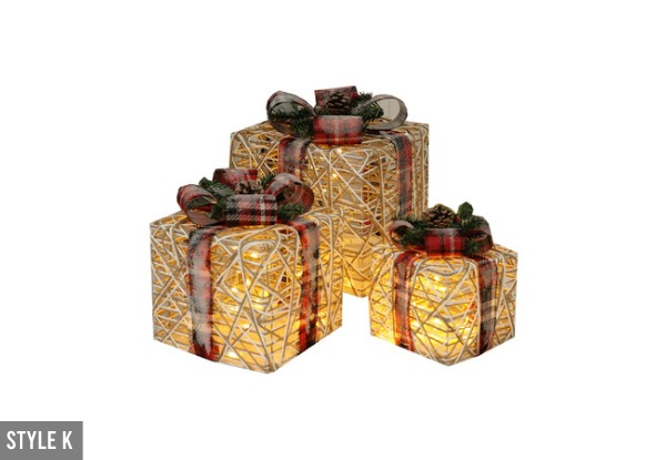 Three-Piece Christmas LED Light Gift Boxes Decorations - 11 Styles Available