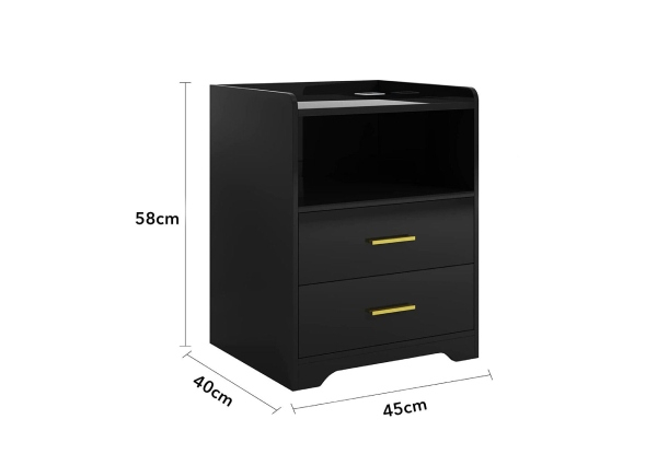 Luxsuite Two-Drawer Smart LED Bedside Table with USB Port