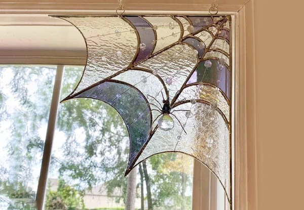 Flat Acrylic Stained Faux Glass Spiderweb Door Topper - Available in Two Colours & Option for Two-Pack