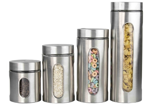 Four-Piece Stainless Steel Canister Set with Windows