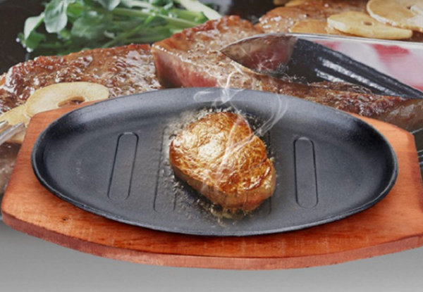 Sizzling Iron Steak Plate with Wooden Base - Option for Two