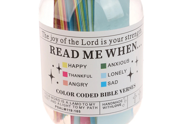 Inspirational Bible Verses Glass Jar with 60 Colourful Bible Verses
