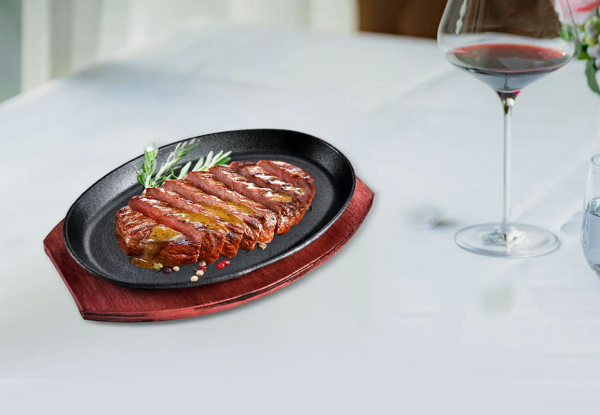 Sizzling Iron Steak Plate with Wooden Base - Option for Two