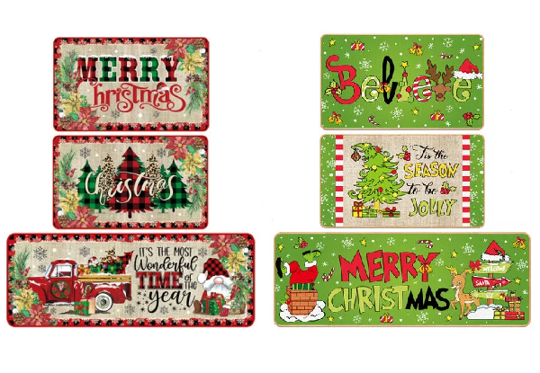 Three-Piece Christmas Washable Non-Slip Kitchen Mat Set - Four Styles Available