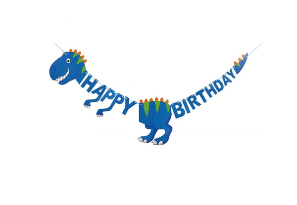 Happy Birthday Dinosaur Wall Banner - Three Colours Available & Option for Two