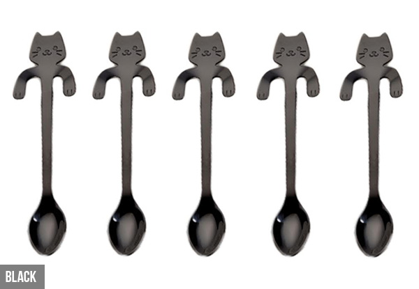 Set of Five or Ten Cat Spoons - Four Colours Available with Free Delivery