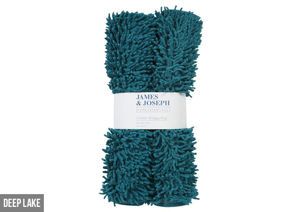 Two-Pack of 100% Cotton Shaggy Bathroom Rugs - Five Colours Available