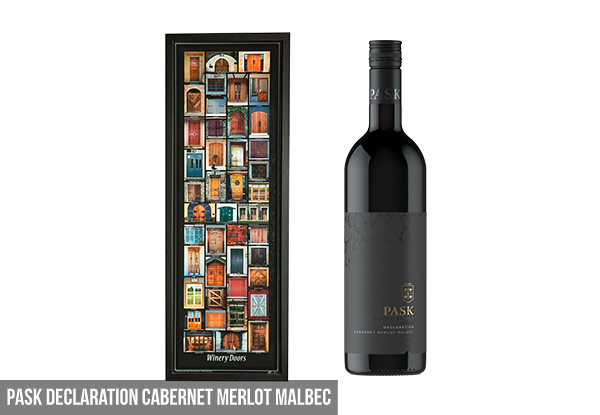 Fotorap Winery Doors Poster Gift Pack with Brookfield's Ohiti Cabernet Sauvignon or Pask Declaration Cabernet Merlot Malbec