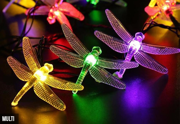 20 LED Dragonfly Solar-Powered Fairy Lights - Four Colours Available & Option for Two with Free Delivery
