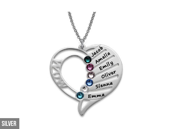 Engraved Family Members Birthstone Necklace in 925 Sterling Silver - Options for Gold, Rose Gold Plated & Two Necklaces (Additional Delivery Charges Apply)