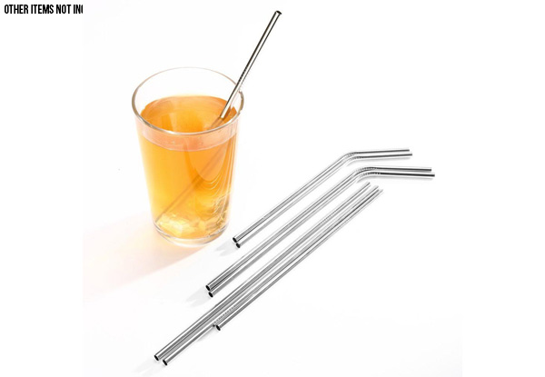 Ten-Piece Stainless Steel Straws Set with Brush Cleaner