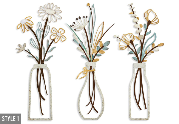 Three-Piece Metal Flowers Wall Art - Available in Three Styles