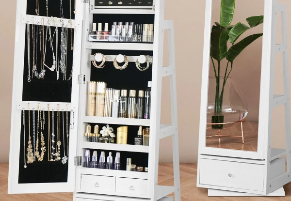 Rotating Jewellery Storage Shelf with LED Mirror - Two Colours Available