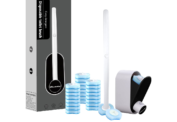 Disposable Toilet Bowl Brush & Holder with Eight Toilet Wand Refills