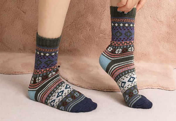 Five Pairs of Unisex Winter Warm Knit Socks - Available in Three Styles